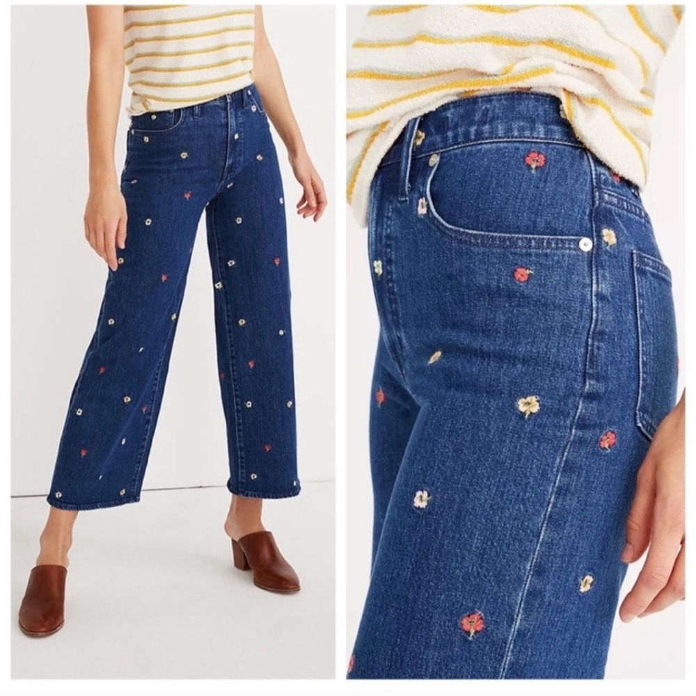 Embroidered Blue Flare Jeans